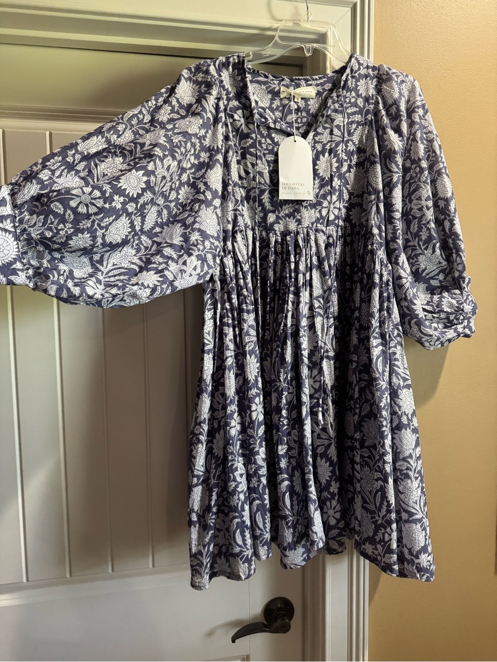 Daughters of India Kyra Mini dress- Navy & White block print